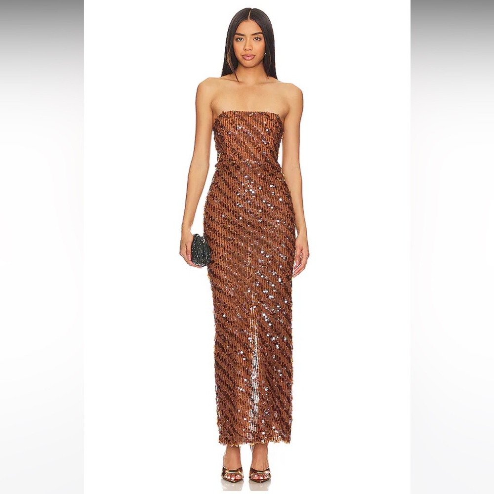 Camila Coelho Strapless Copper Sequin Gown